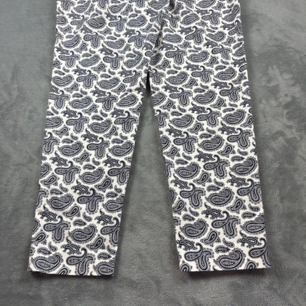 Michael Kors Women's 14W Paisley Print Ankle Pants Black White Cotton Stretch - Picture 14 of 16